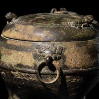 A Chinese Archaic Bronze Covered Tripod Vessel, Dun, Spring and Autumn Period 春秋 青銅敦