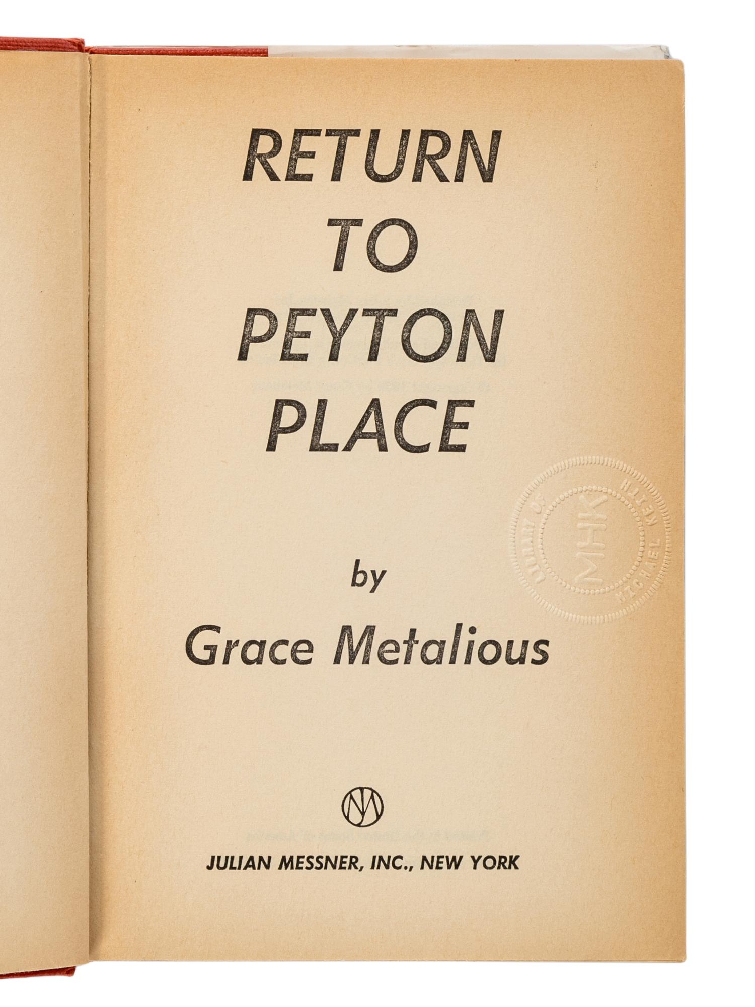 METALIOUS, Grace (1924-1964). Peyton Place . New York: Julian Messner, Inc., 1956.