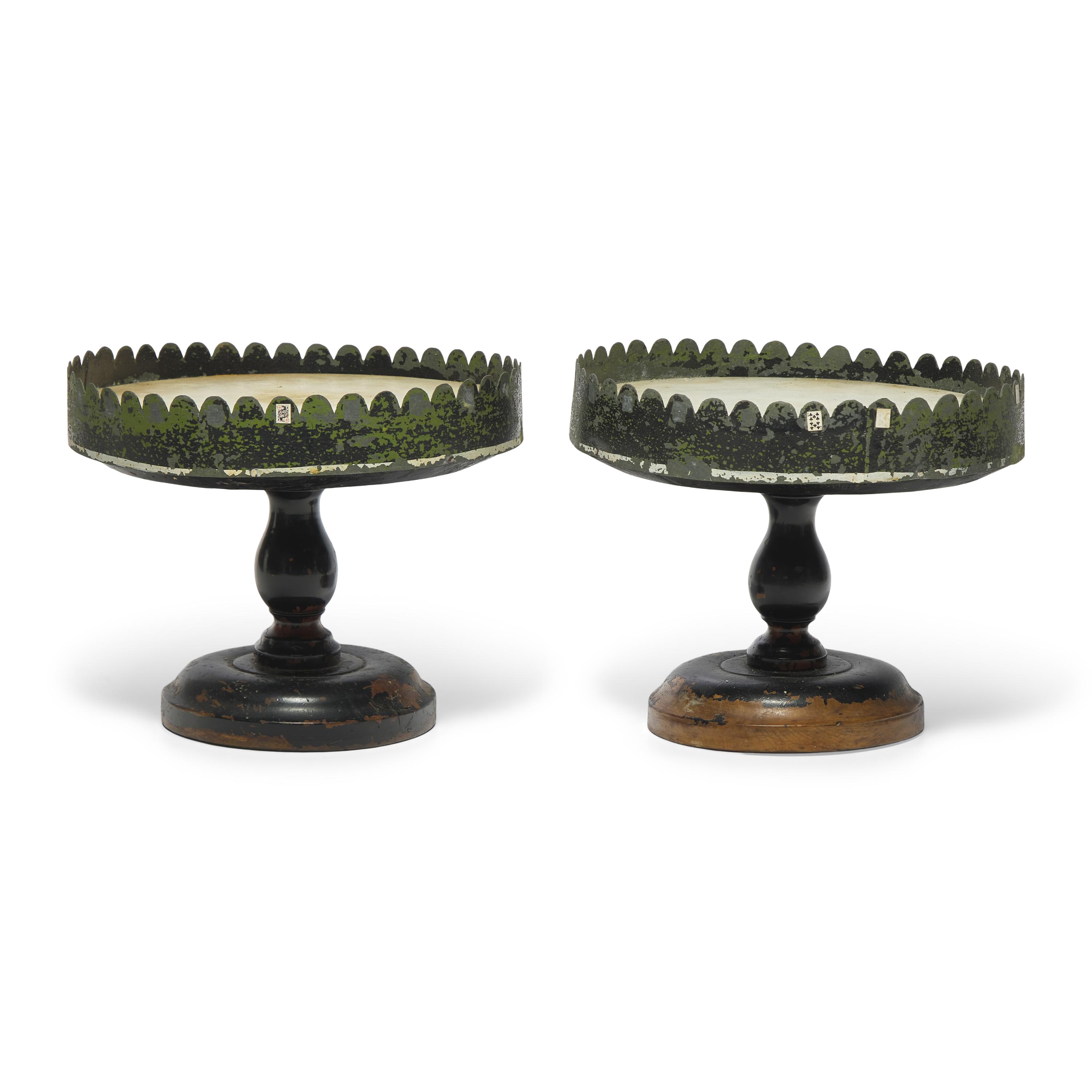 A Pair of Turned and Painted Wood, Tin, and Marble Tazzas