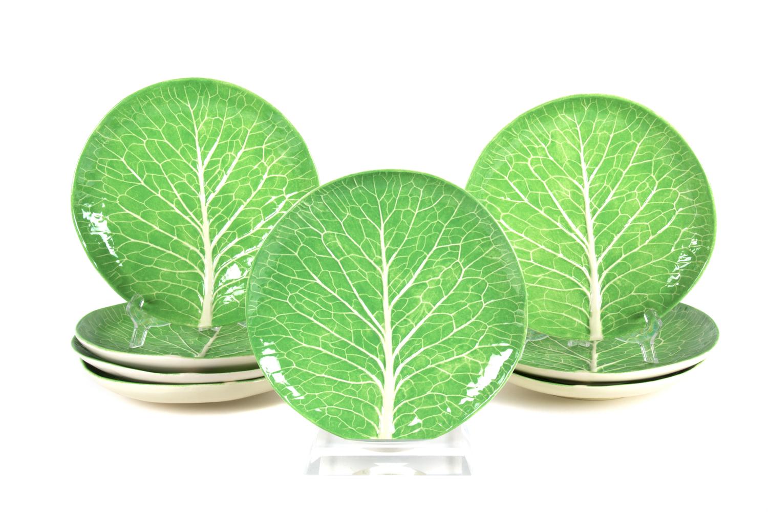 A Set of Eight Dodie Thayer Lettuce Ware Plates Diameter 10 inches.