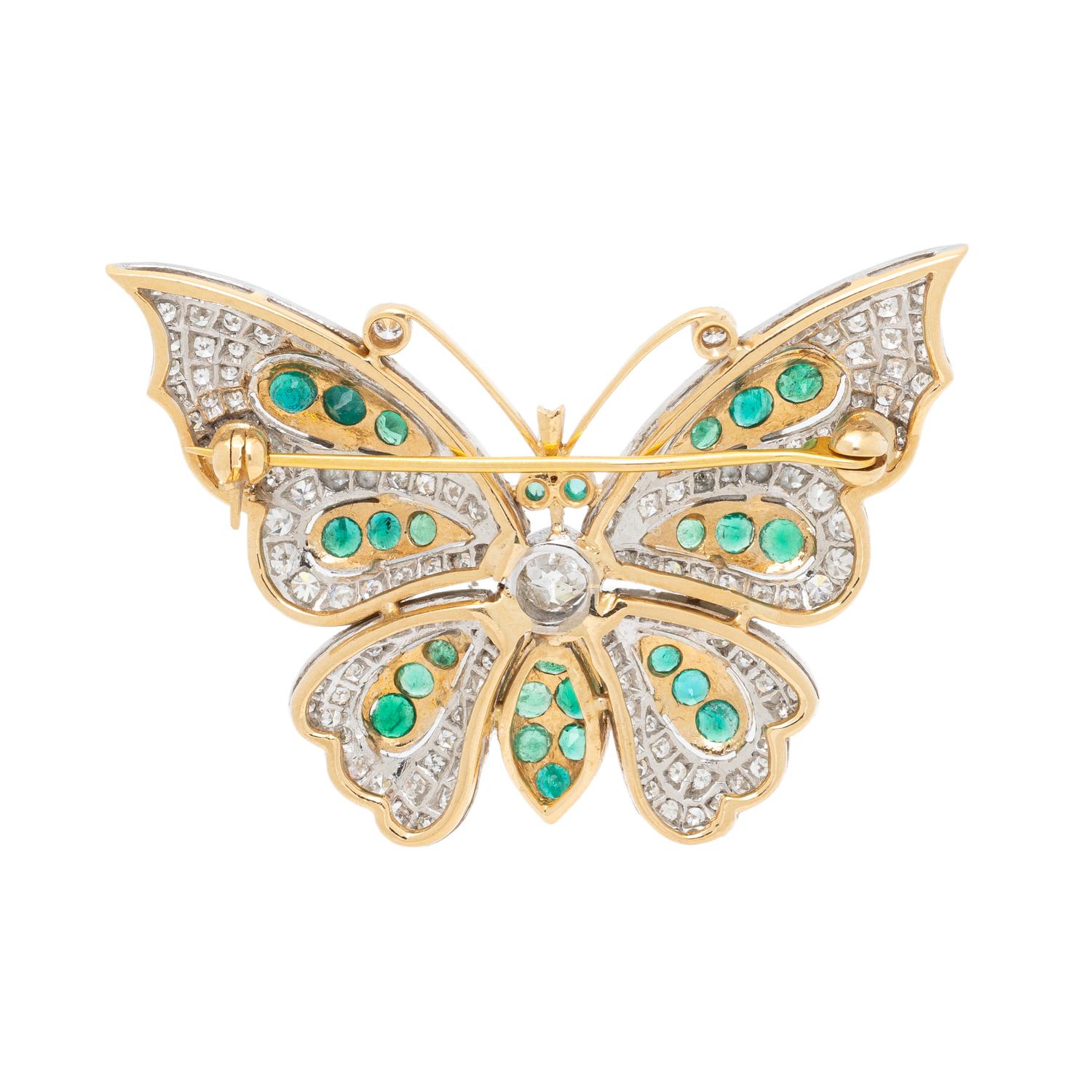 DIAMOND AND EMERALD BUTTERFLY BROOCH