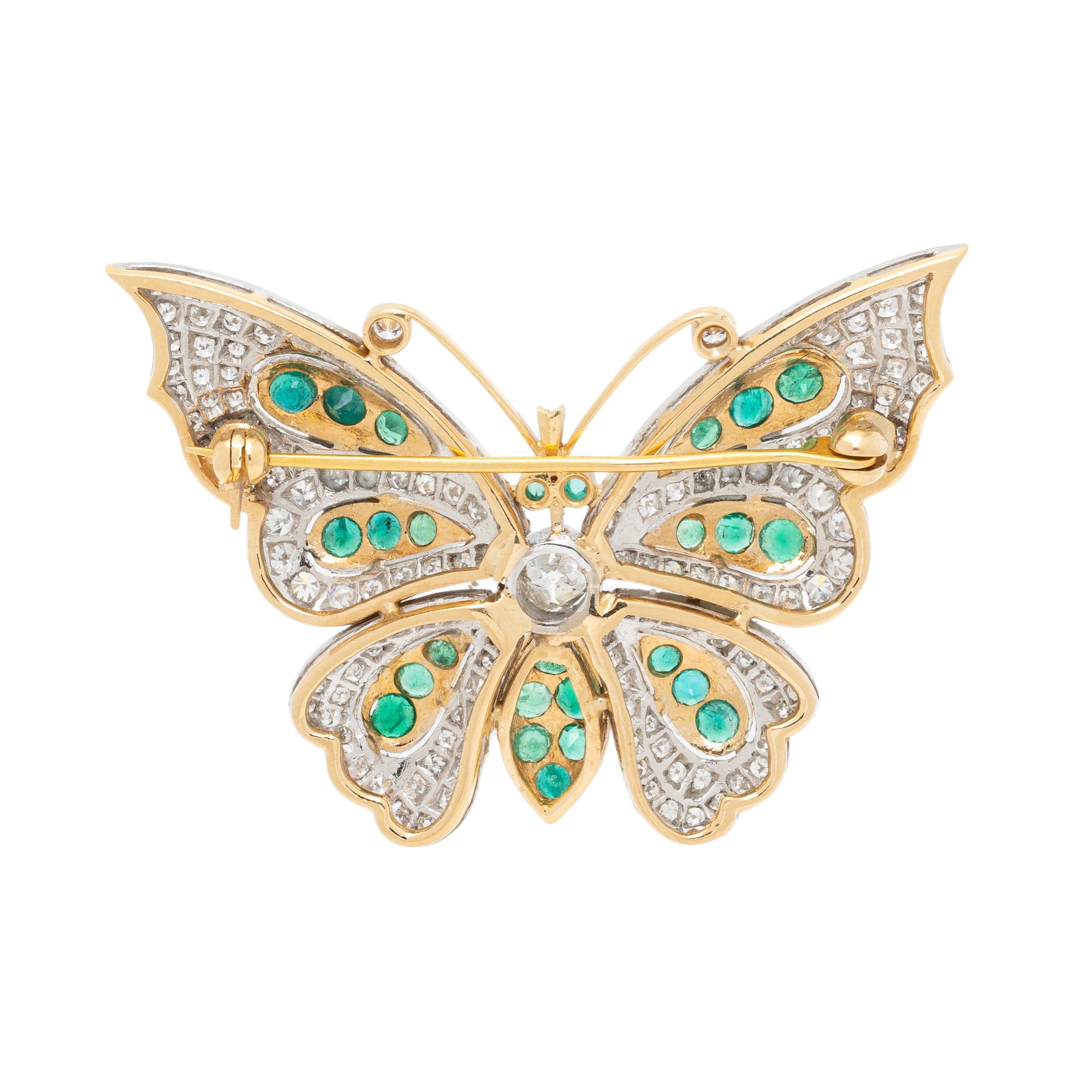 DIAMOND AND EMERALD BUTTERFLY BROOCH