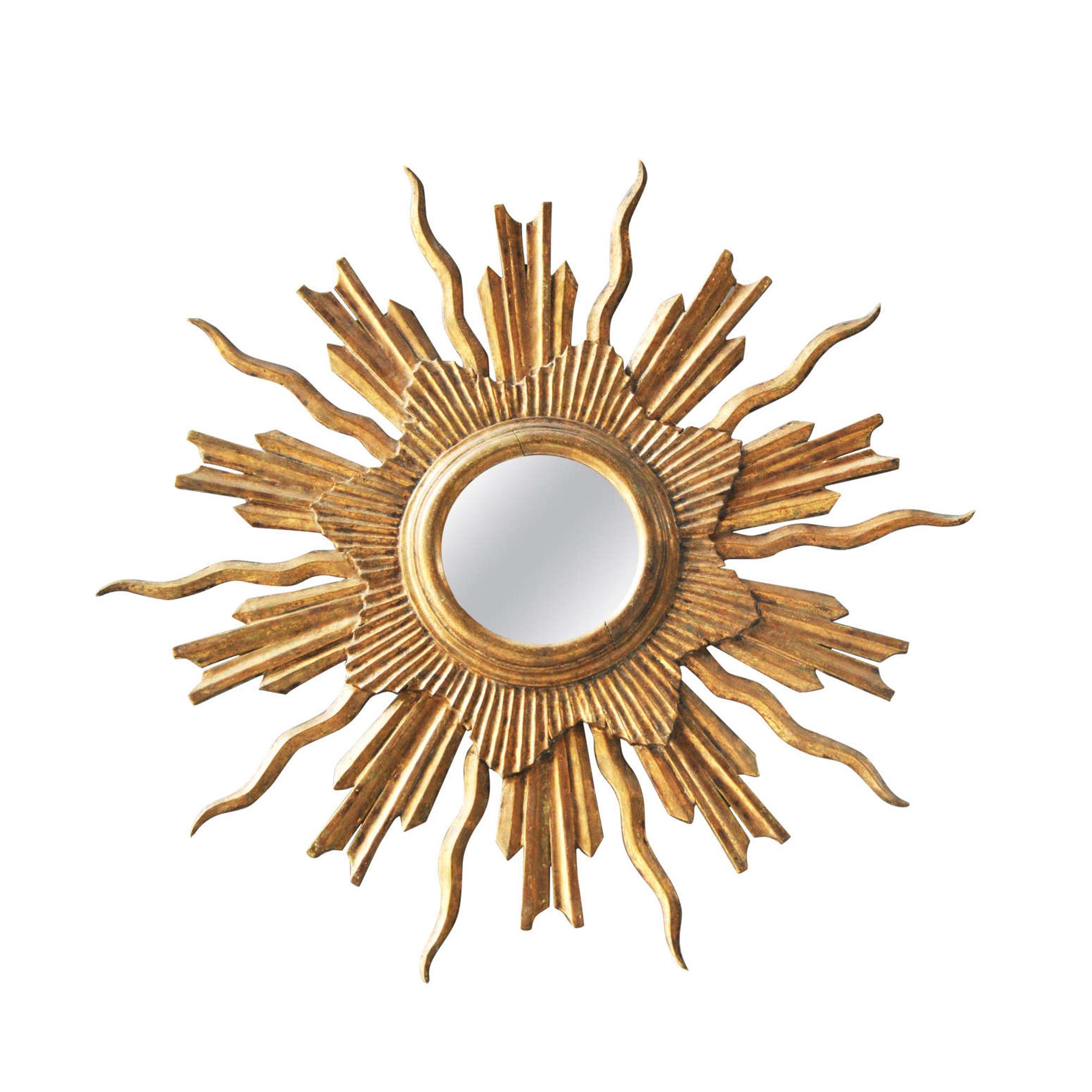 A Giltwood Sunburst Mirror 33.5" W x 2.5" D x 33.5" H — France, Circa 1920