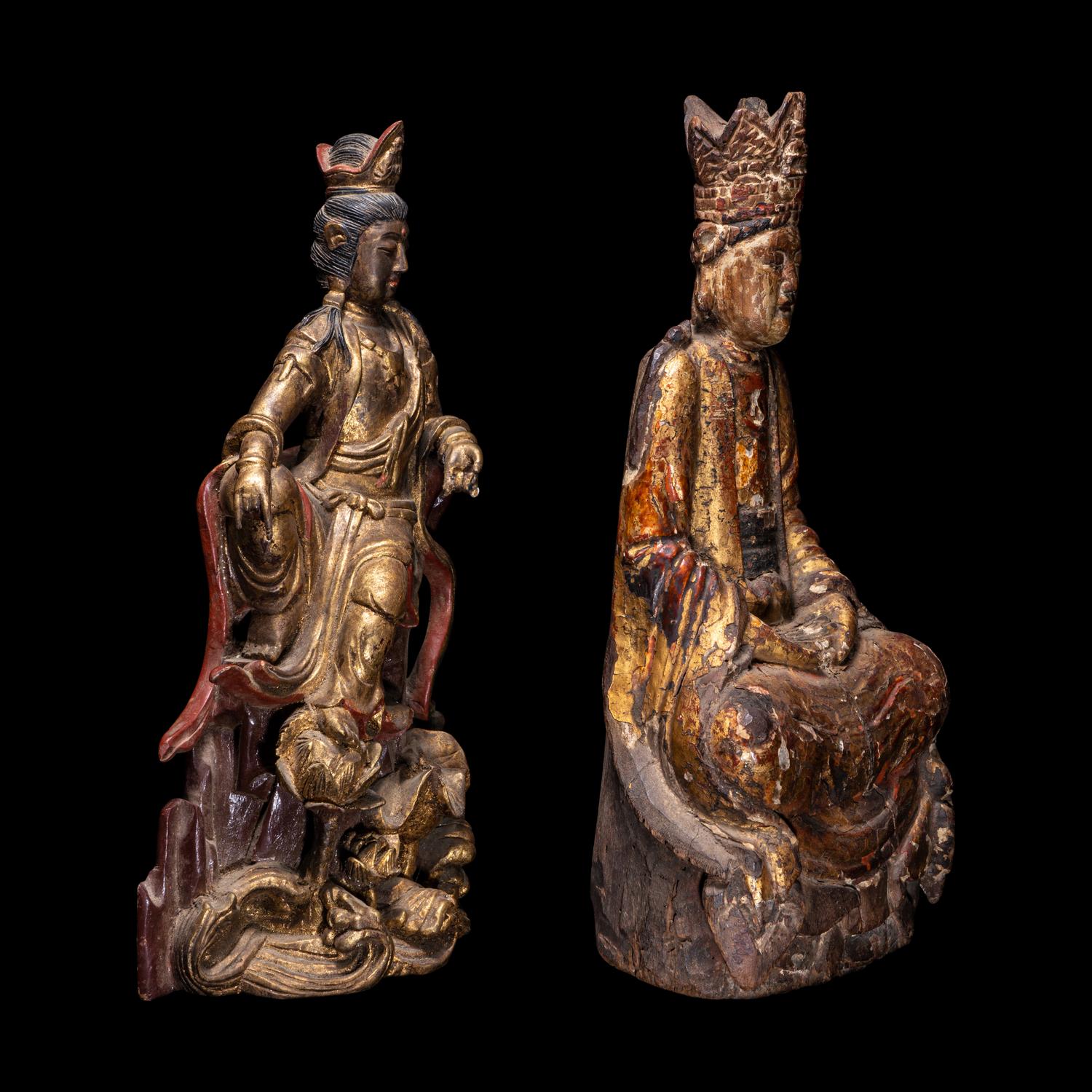 Two Chinese Gilt Wood Figures of Guanyin