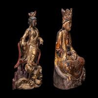 Two Chinese Gilt Wood Figures of Guanyin