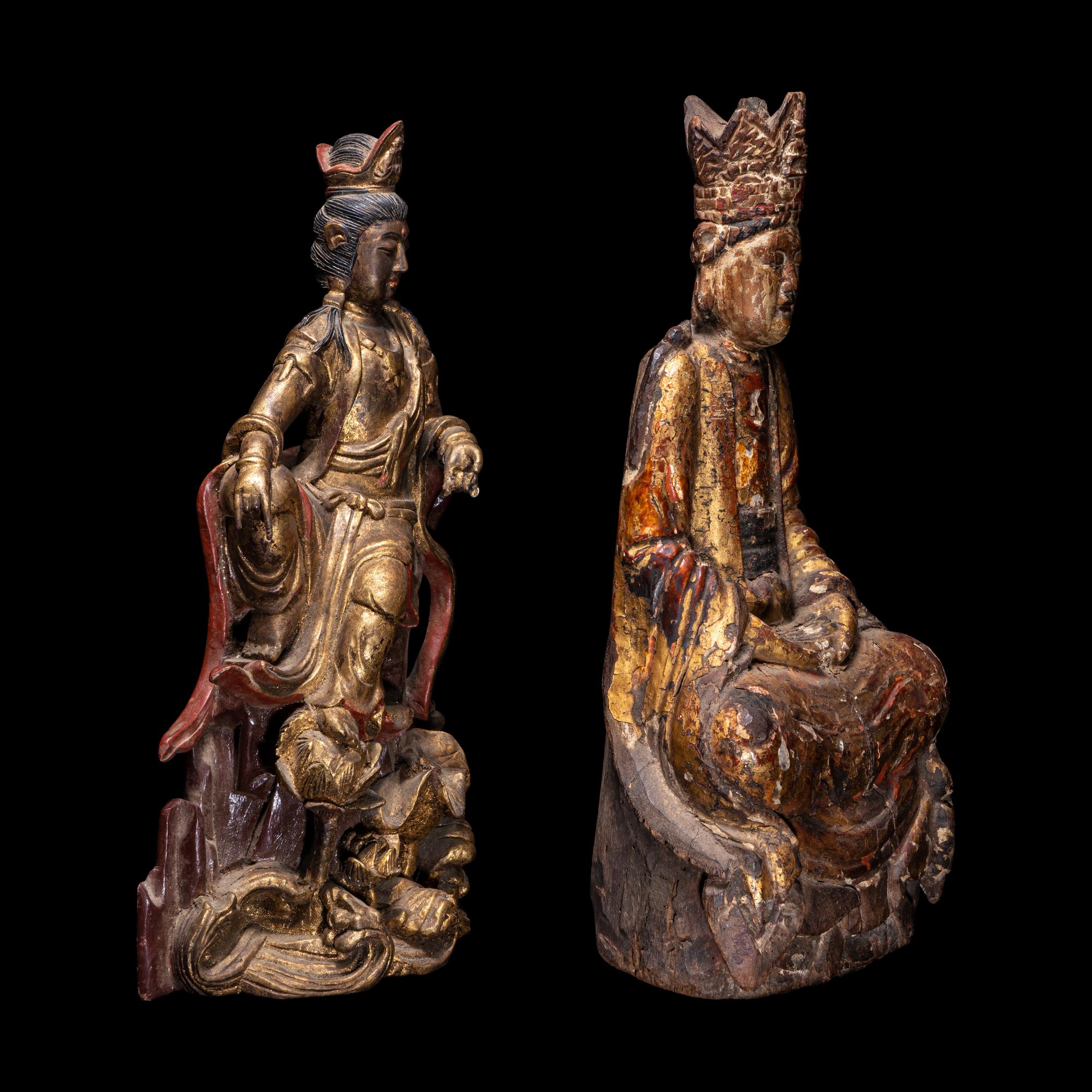 Two Chinese Gilt Wood Figures of Guanyin