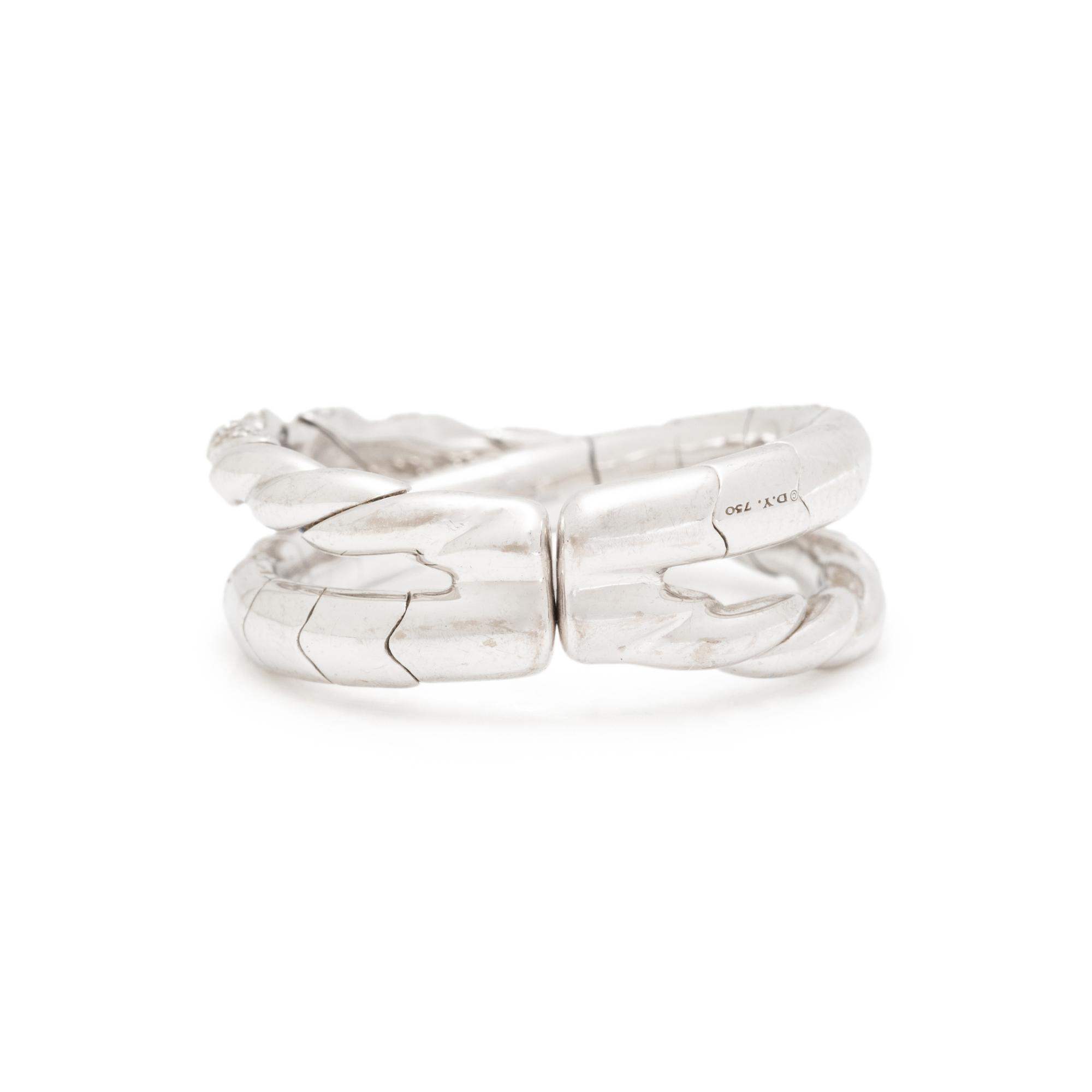 DAVID YURMAN, WHITE GOLD AND DIAMOND 'SCULPTED CABLE FLEX TWO ROW' RING