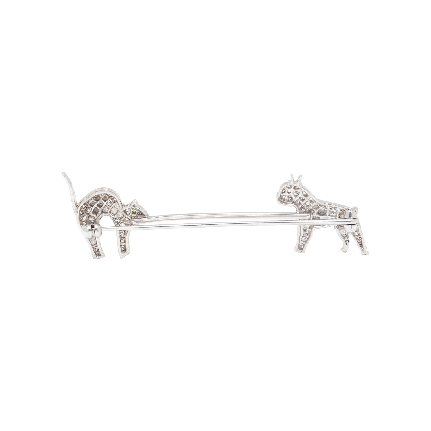 CARTIER, DIAMOND AND PLATINUM CAT AND DOG JABOT PIN