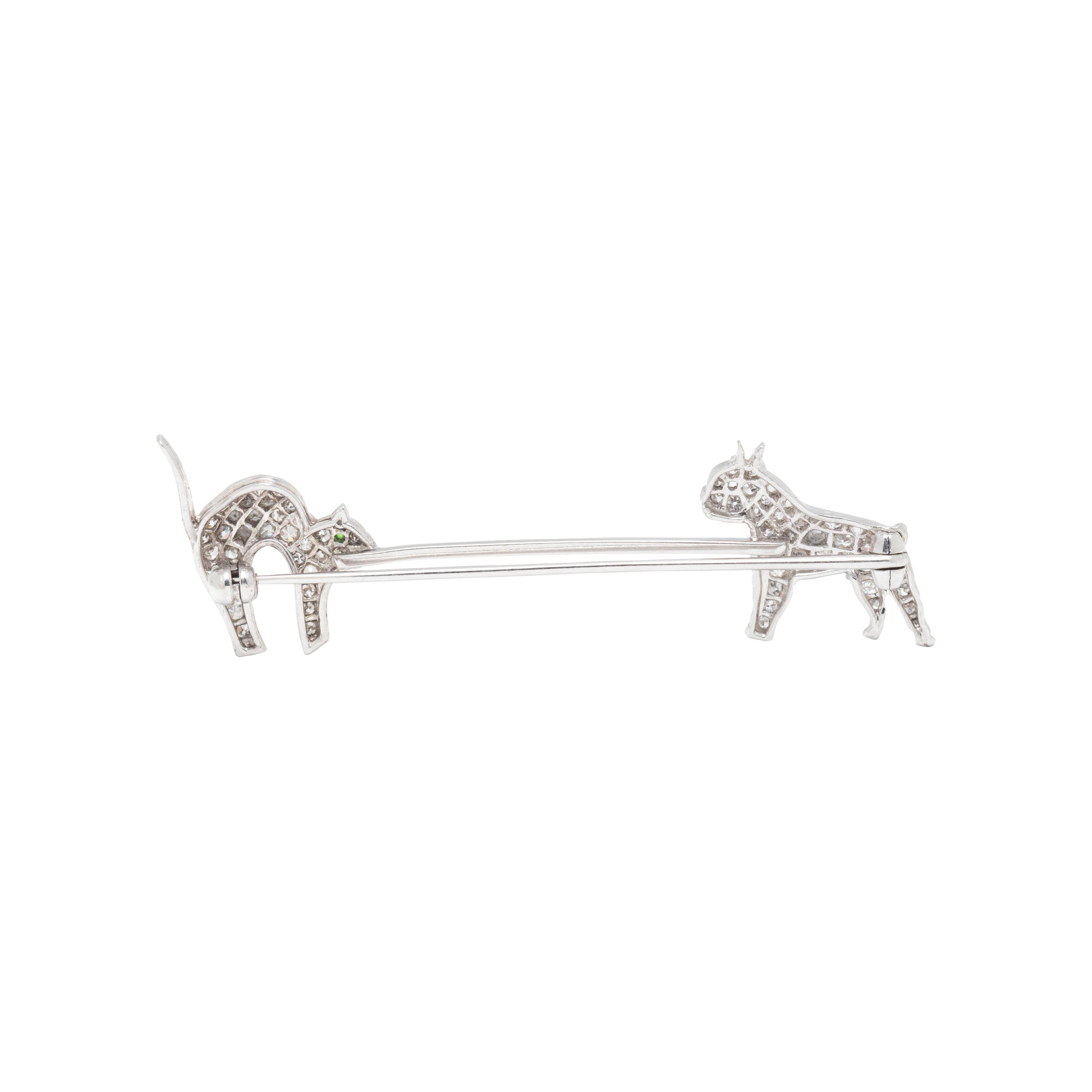 CARTIER, DIAMOND AND PLATINUM CAT AND DOG JABOT PIN
