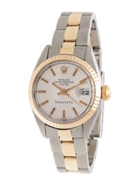 ROLEX, TIFFANY & CO., STAINLESS STEEL AND YELLOW GOLD REF. 6917 'OYSTER PERPETUAL DATE' WRISTWATCH, CIRCA 1981