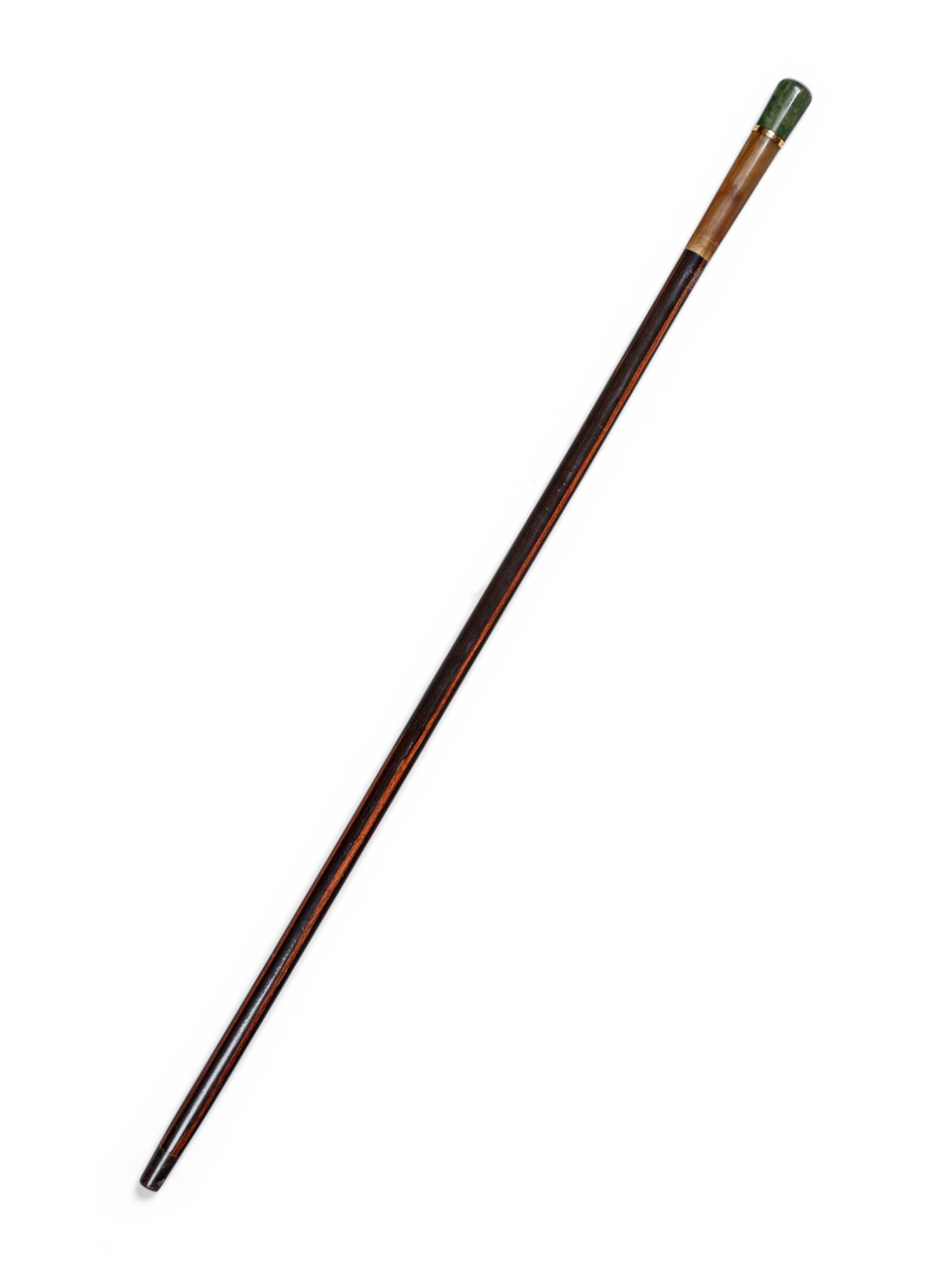 A Carved Jade and Horn Mounted Calamander Gamblers 'System' Walking Stick
