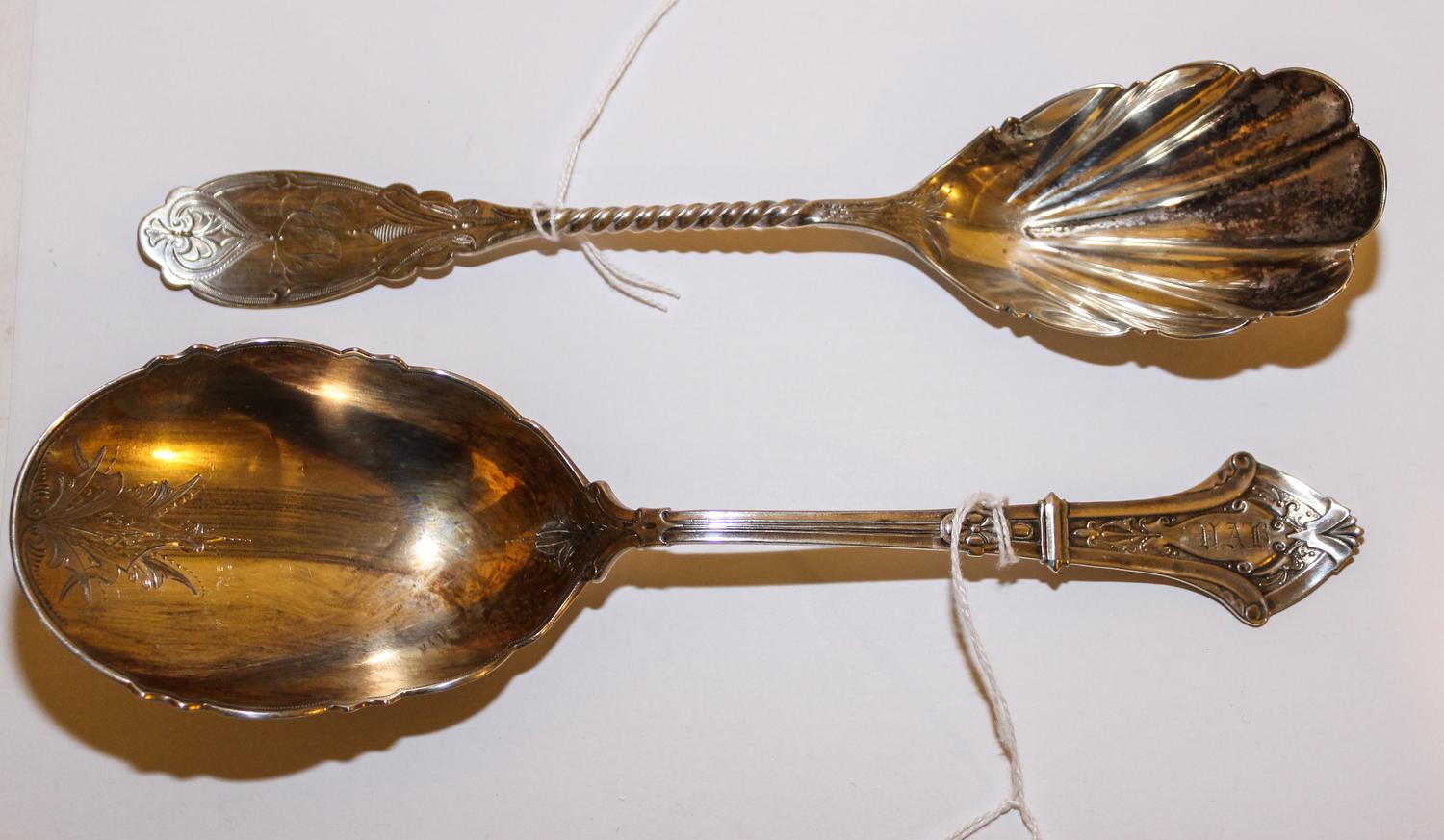 Two American Silver Flatware Servers, , comprising a spoon with an engraved monogram, George Sharp, Philadelphia, PA and a coin silver
