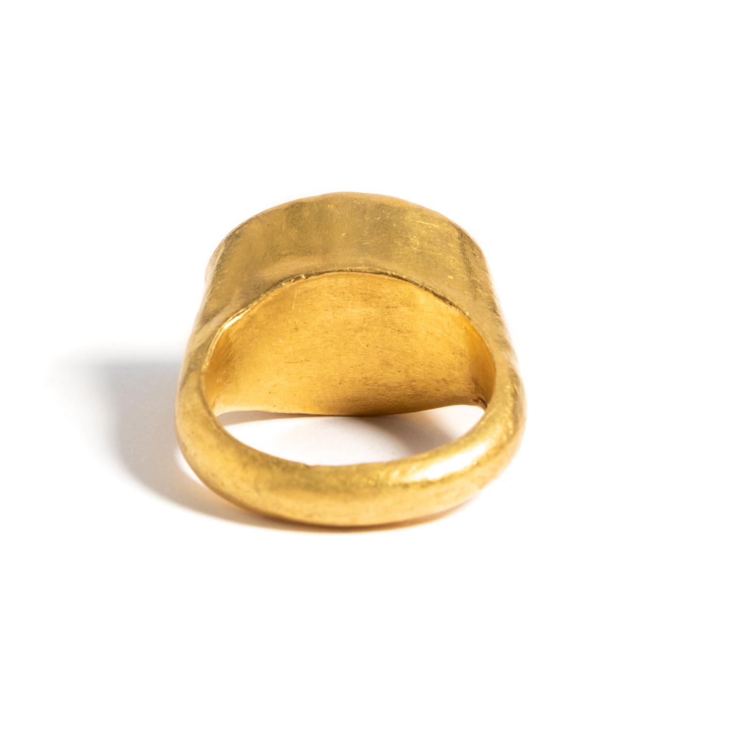 A Roman Gold and Bloodstone Finger Ring with the Goddess Diana
