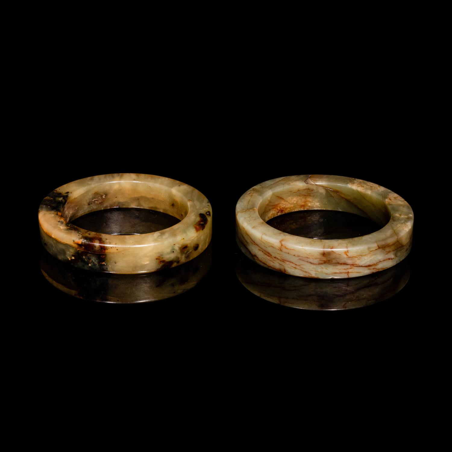 A Pair of Chinese Celadon Jade Bangles, Ming Dynasty or Later 明或更晚 青玉鐲一對