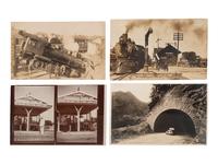 [EARLY PHOTOGRAPHY] -- [TRANSPORTATION]. A group of 23 real photo postcards of trains, ships, airplanes, automobiles, wrecks, and more.