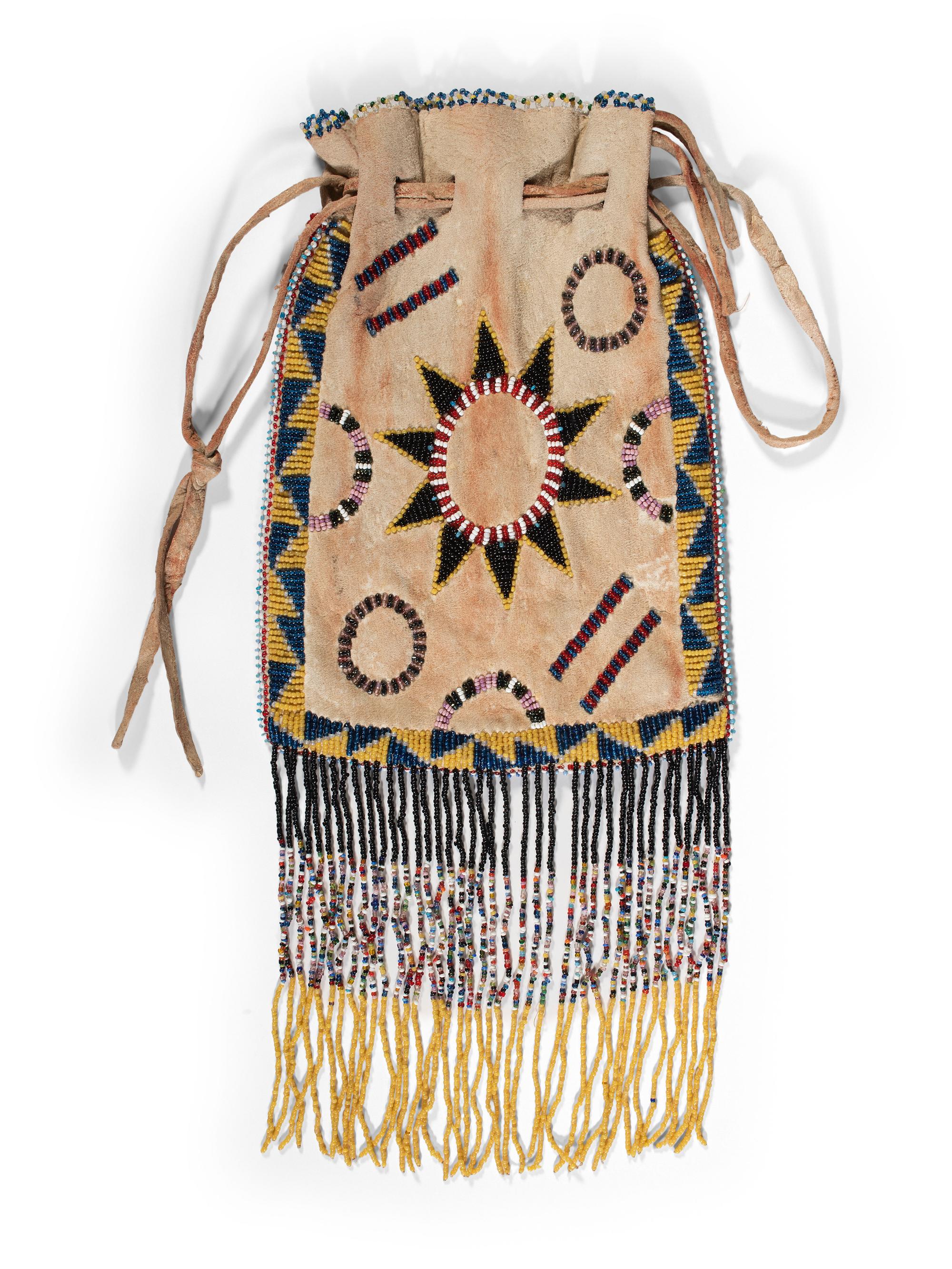 Apache Beaded Hide Drawstring Bag