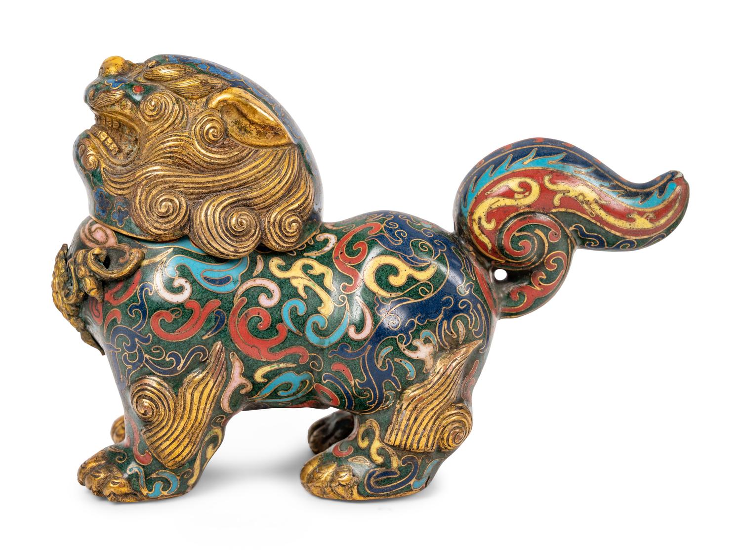 Five Chinese Turquoise Ground Cloisonné Enamel Figures of Animals