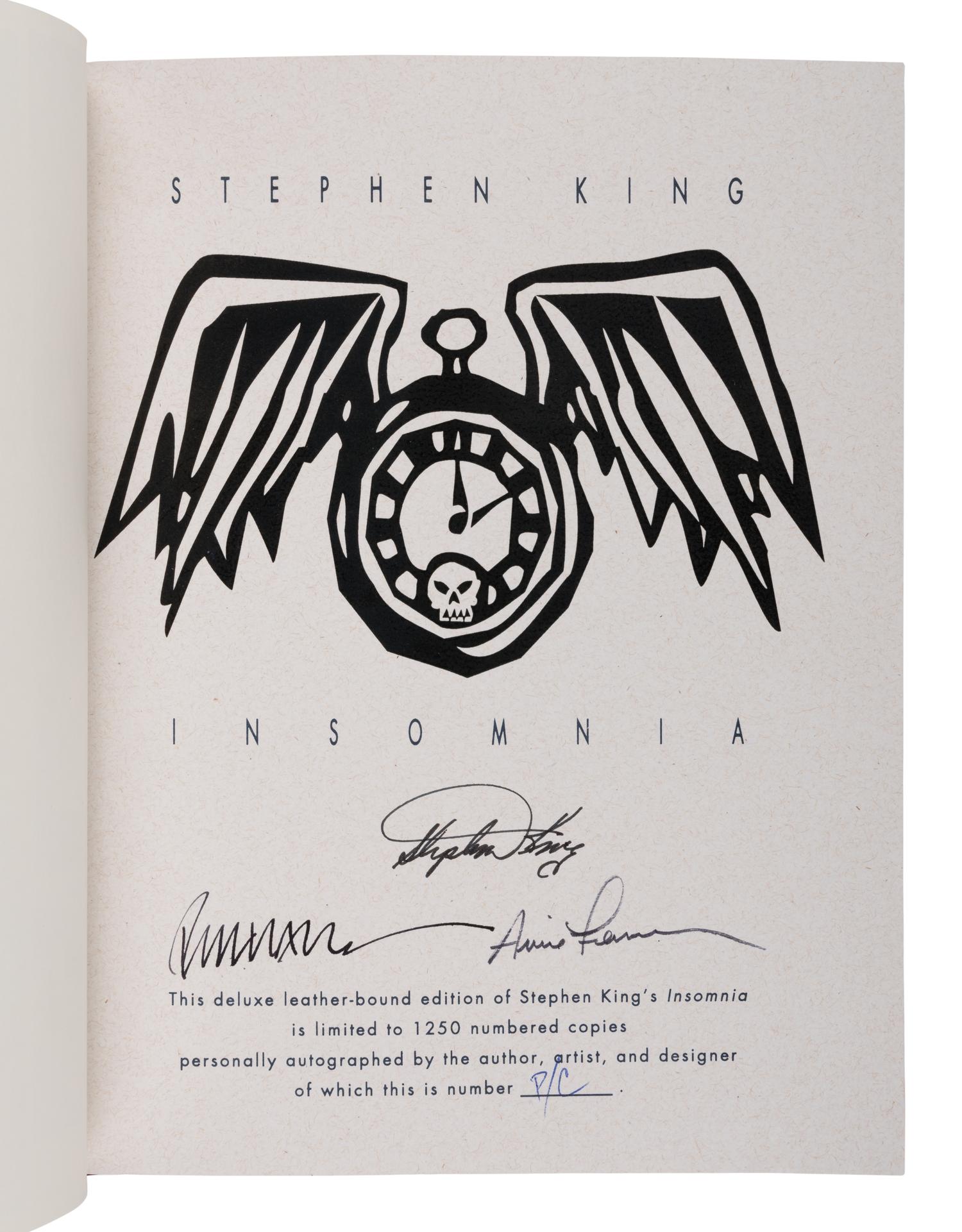 KING, Stephen (b. 1947). Insomnia. Shingletown, CA: Mark V. Ziesing Books, 1994.