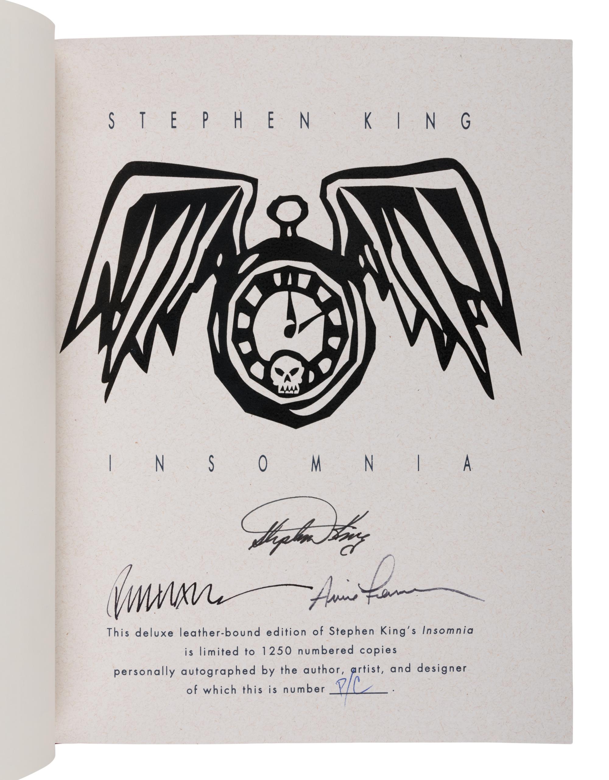 KING, Stephen (b. 1947). Insomnia. Shingletown, CA: Mark V. Ziesing Books, 1994.