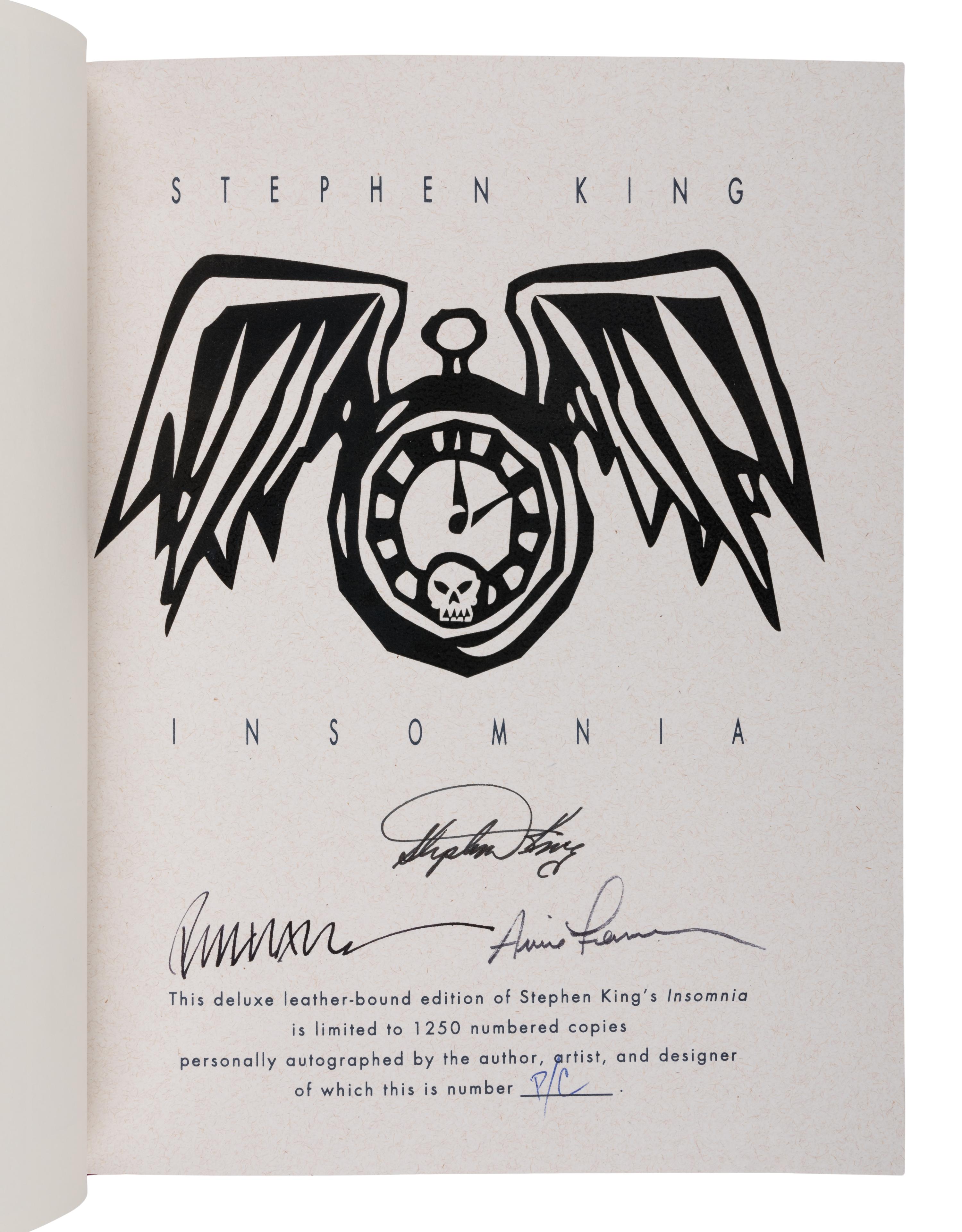 KING, Stephen (b. 1947). Insomnia. Shingletown, CA: Mark V. Ziesing Books, 1994.