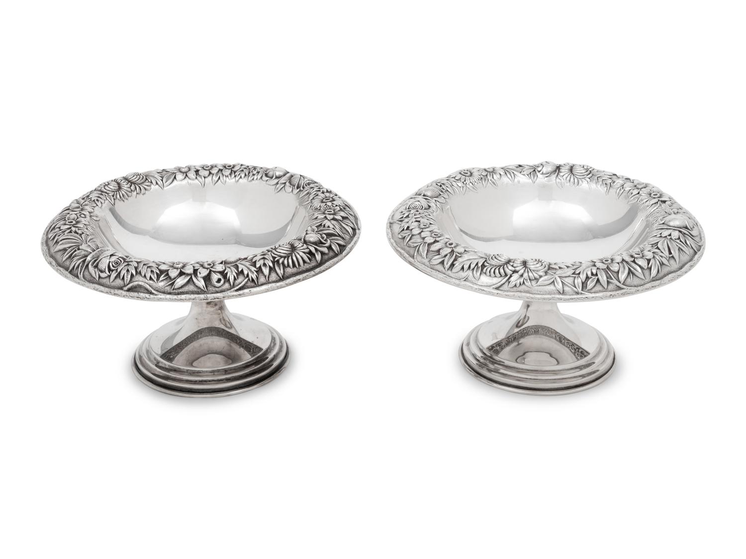 A Pair of S. Kirk and Son Silver Repoussé Compotes