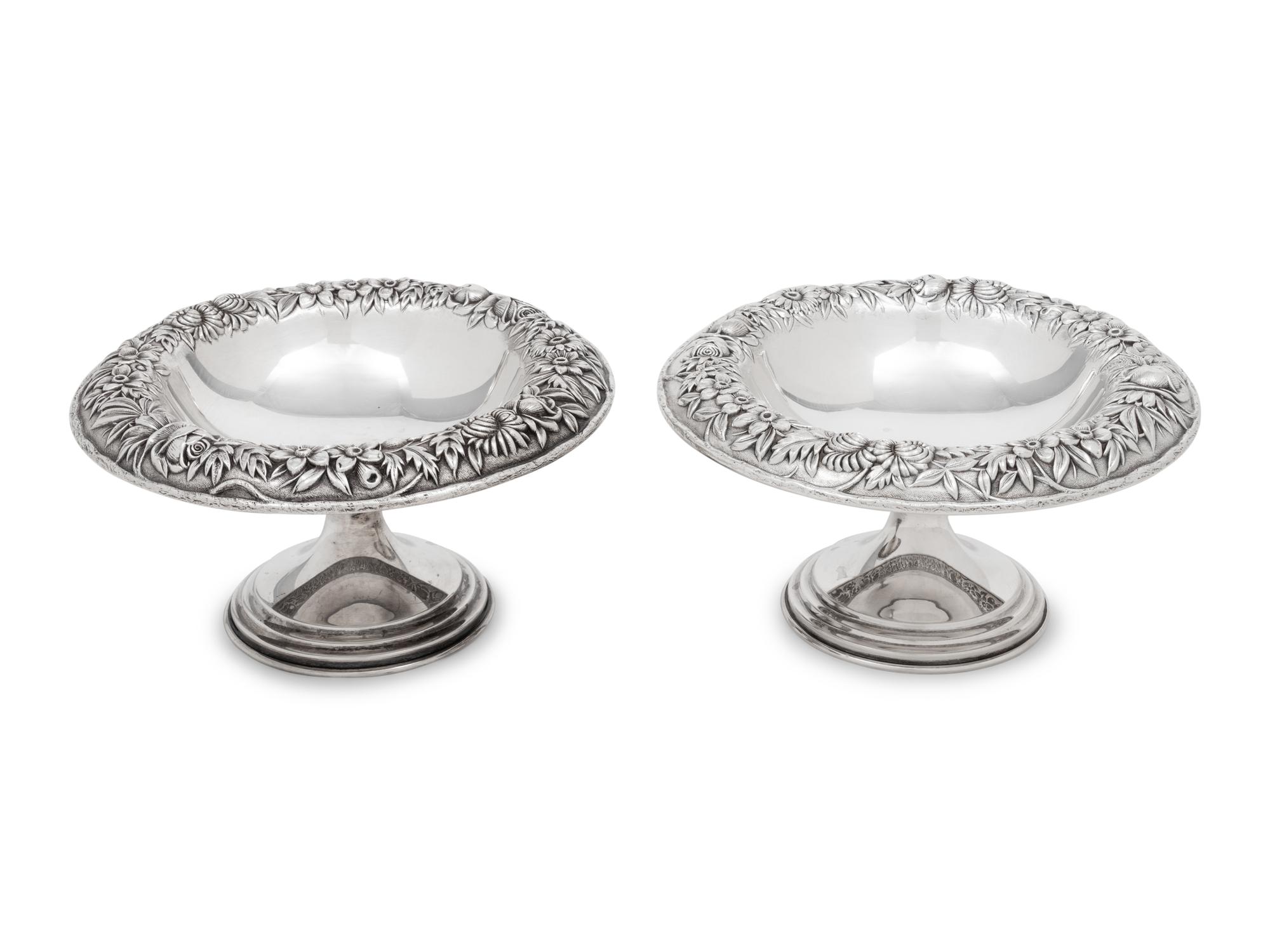A Pair of S. Kirk and Son Silver Repoussé Compotes
