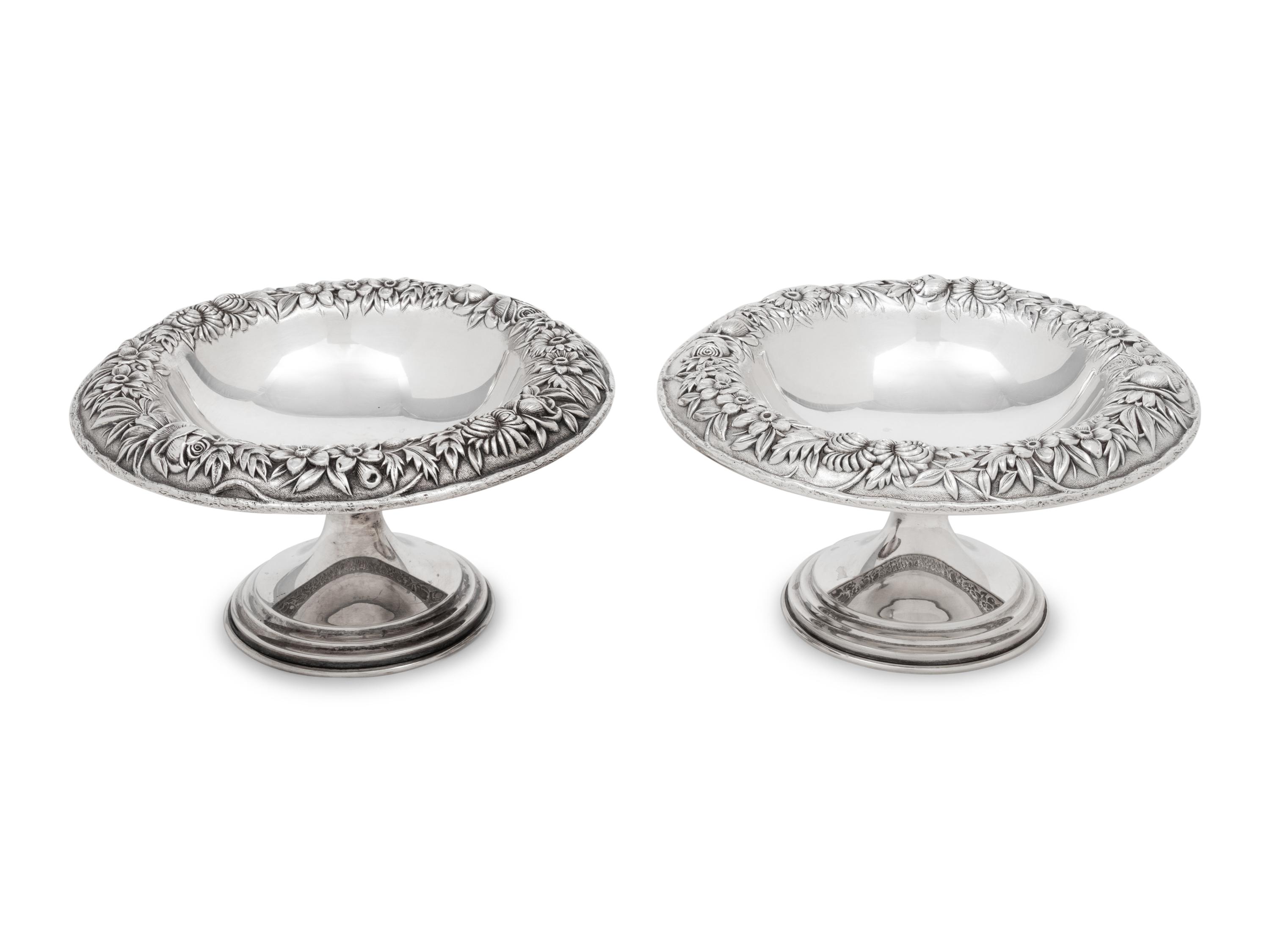A Pair of S. Kirk and Son Silver Repoussé Compotes