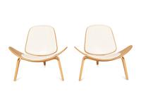A Pair of Italian Walnut and Leather Tripod Chairs