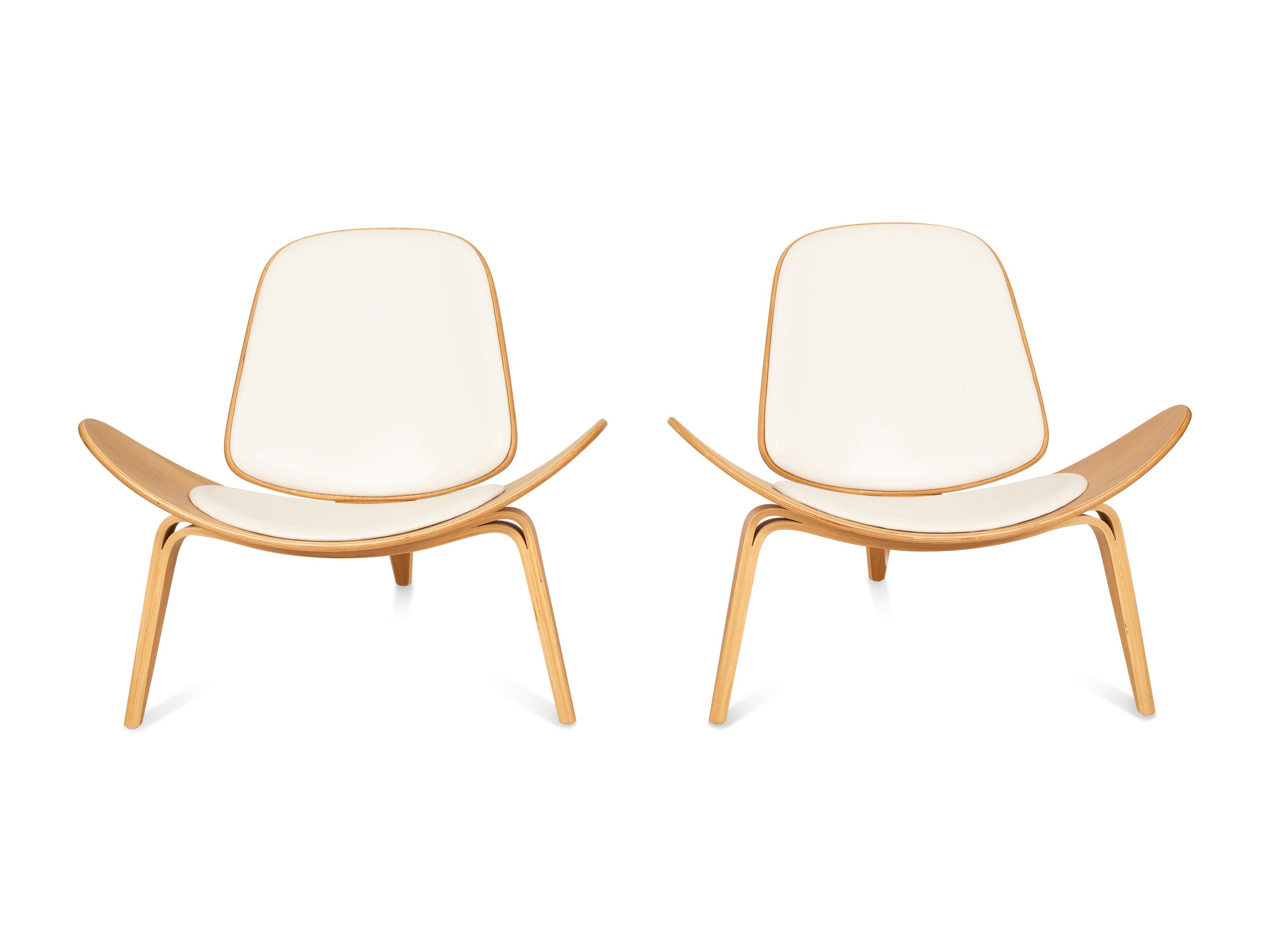 A Pair of Italian Walnut and Leather Tripod Chairs