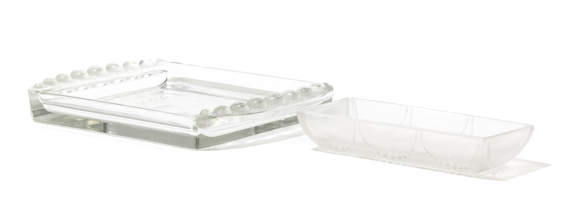 Rene Lalique (French, 1860-1945), , two rectangular trays, Ermitage and Perles patterns