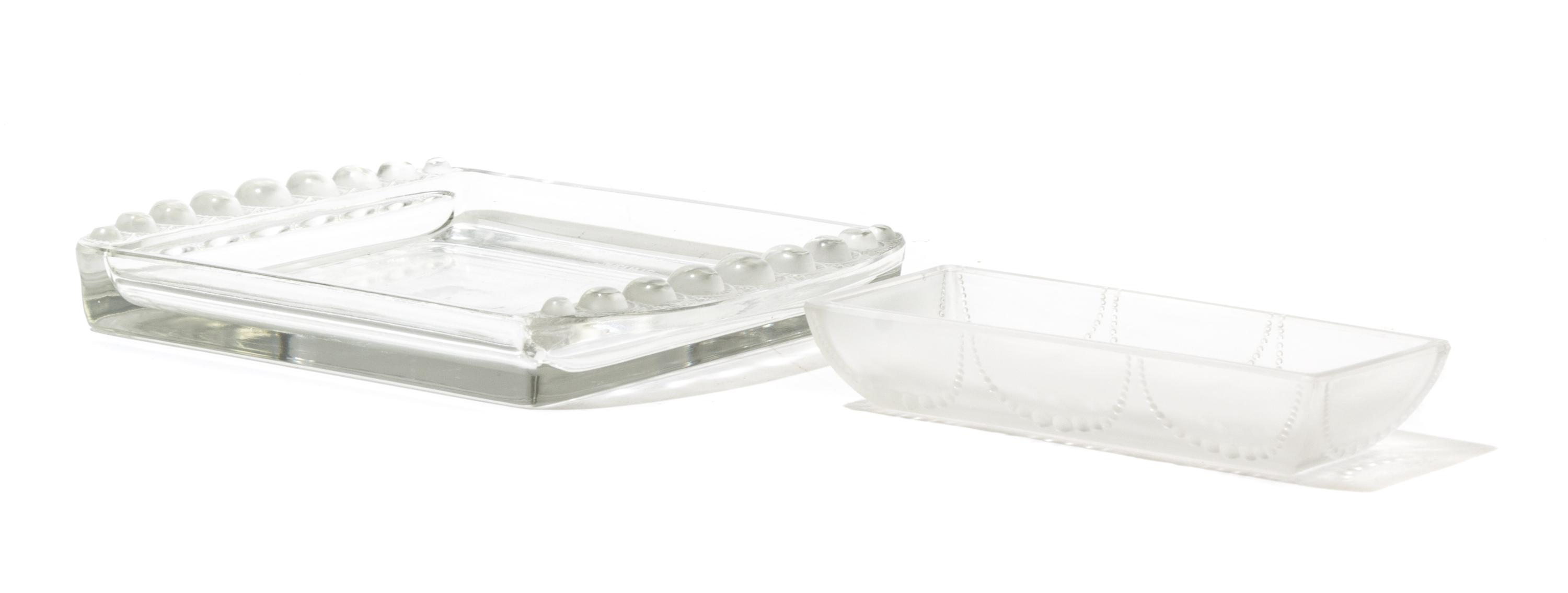 Rene Lalique (French, 1860-1945), , two rectangular trays, Ermitage and Perles patterns