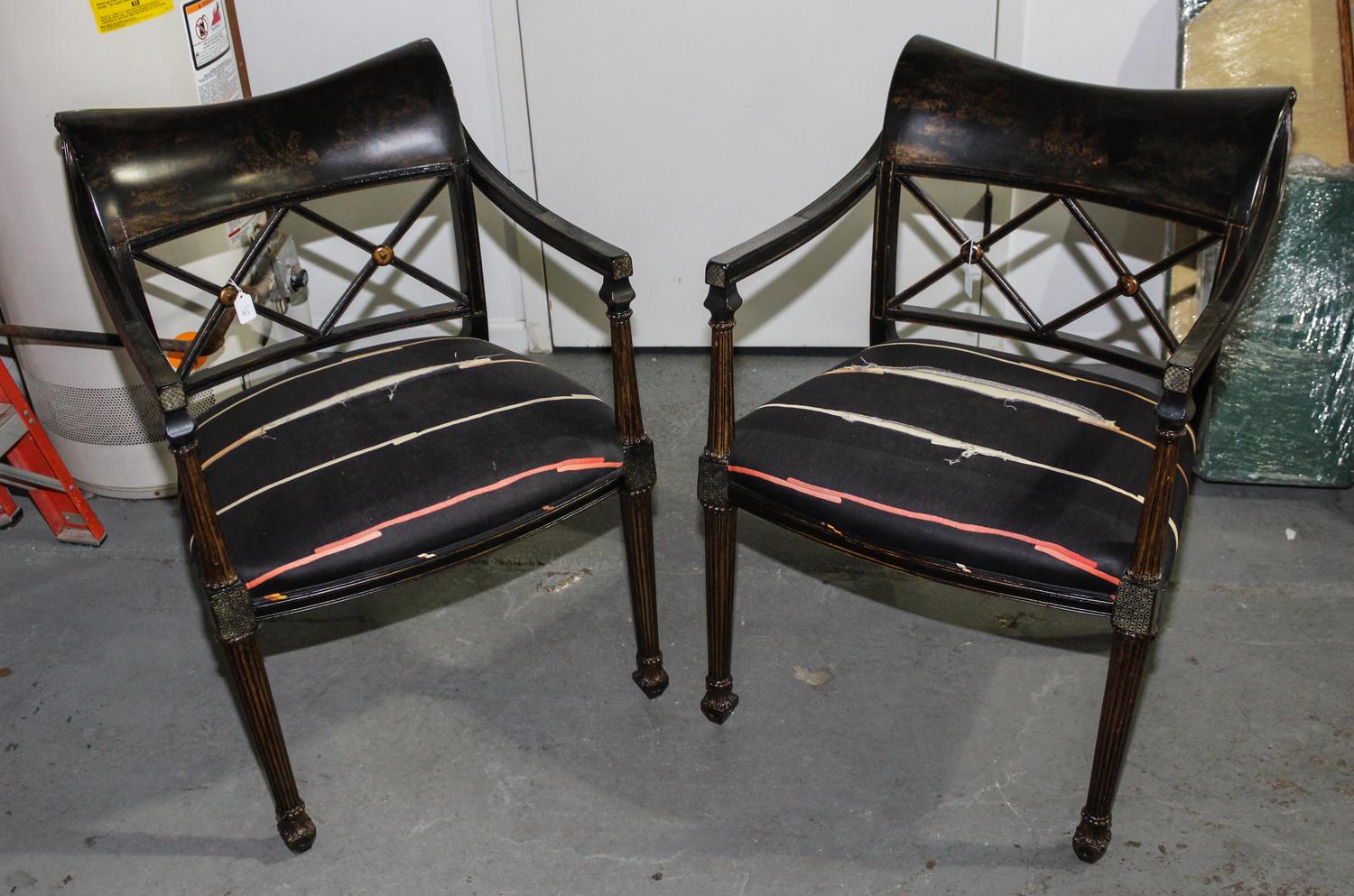 A Pair of Lacquered Open Arm Chairs Height 34 inches. — 20TH CENTURY