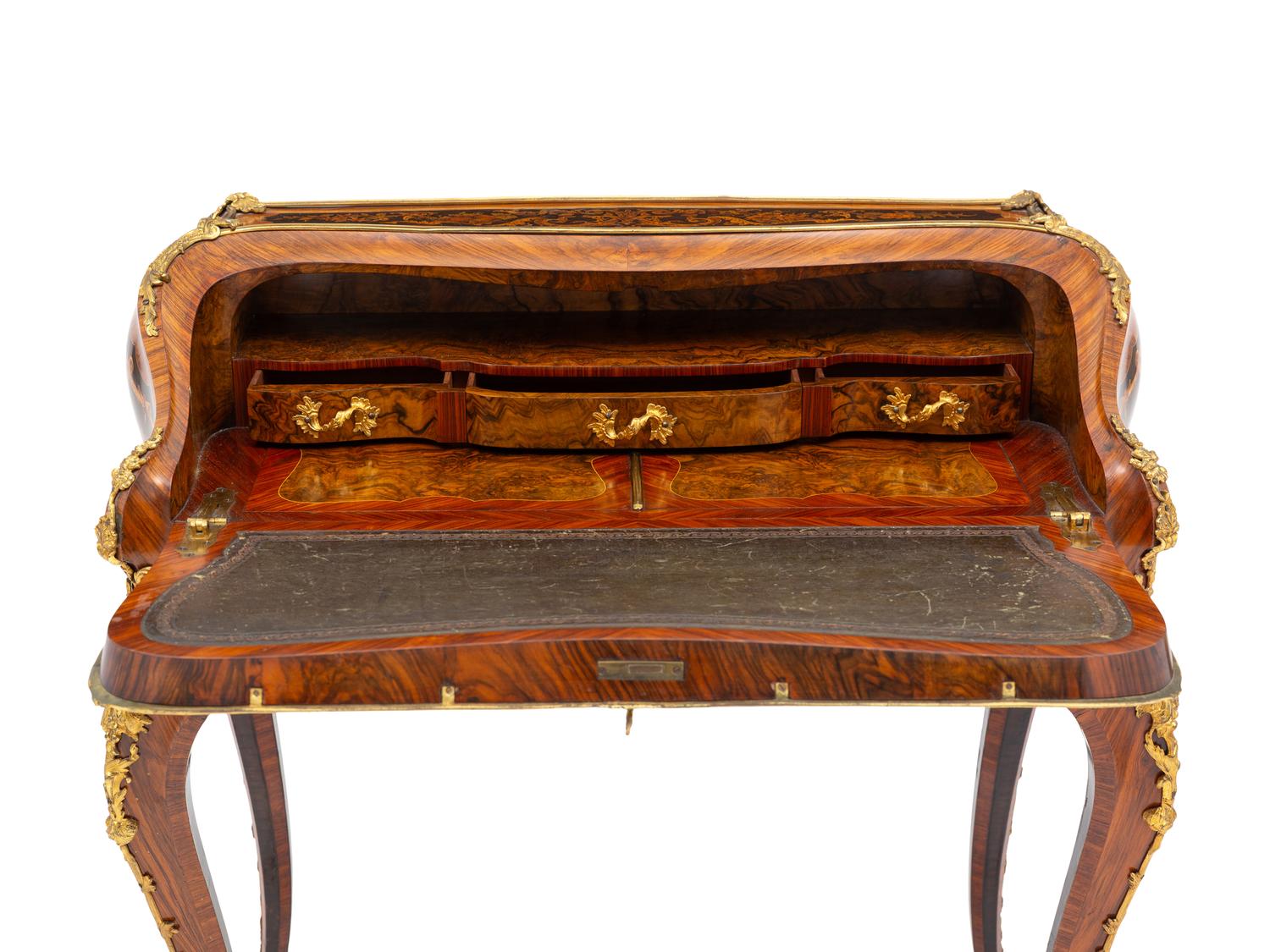 A Napoleon III Gilt Bronze Mounted Marquetry Bureau en Pente