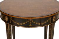 A Pair of Adam Style Burl Wood, Painted and Parcel Gilt Circular Tables