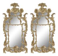 A Pair of Large Ralph Lauren Louis XV Style Silvered Parclose Overmantel Mirrors
