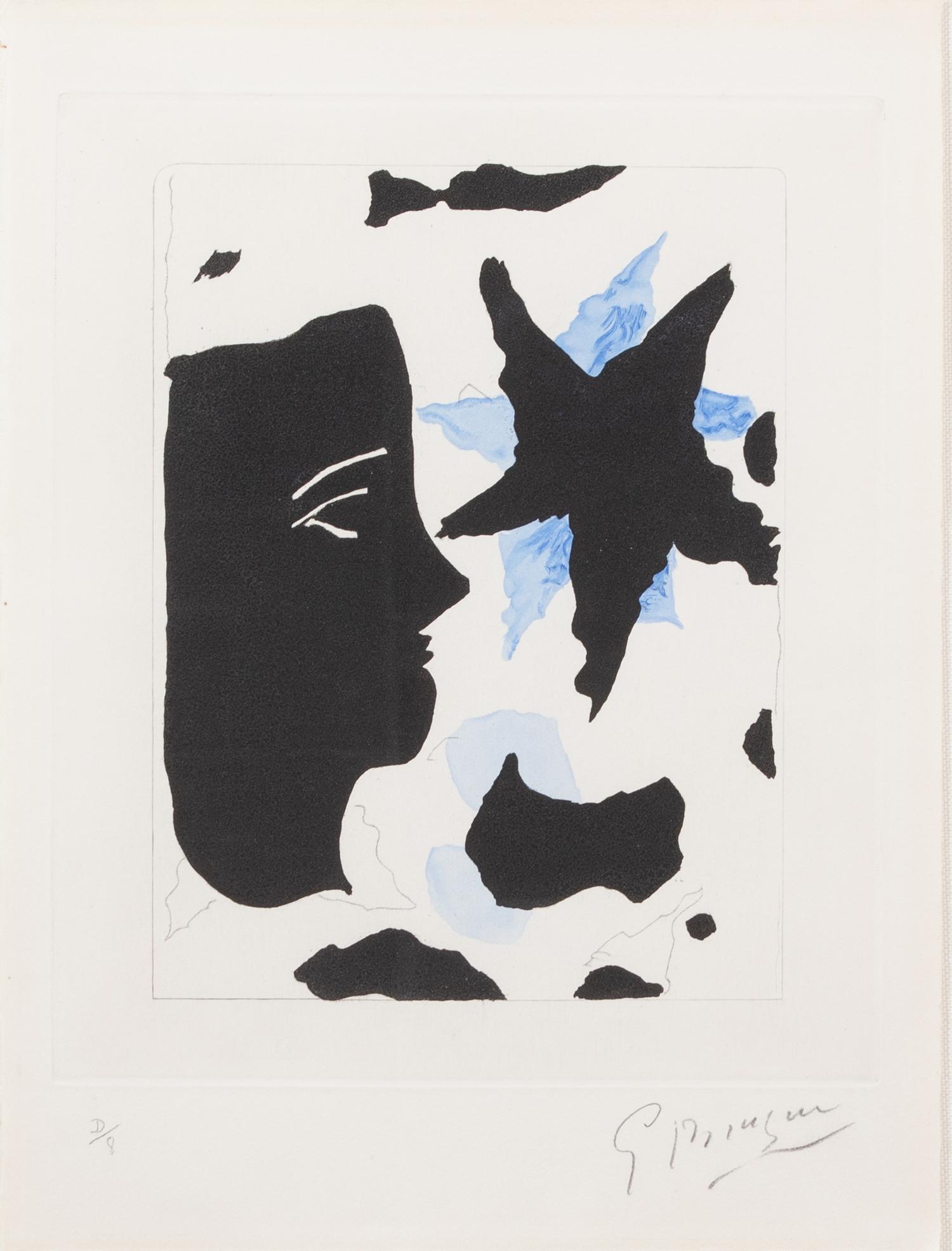 Georges Braque, (French, 1882-1963), Tete en profil et l'etoile, 1960