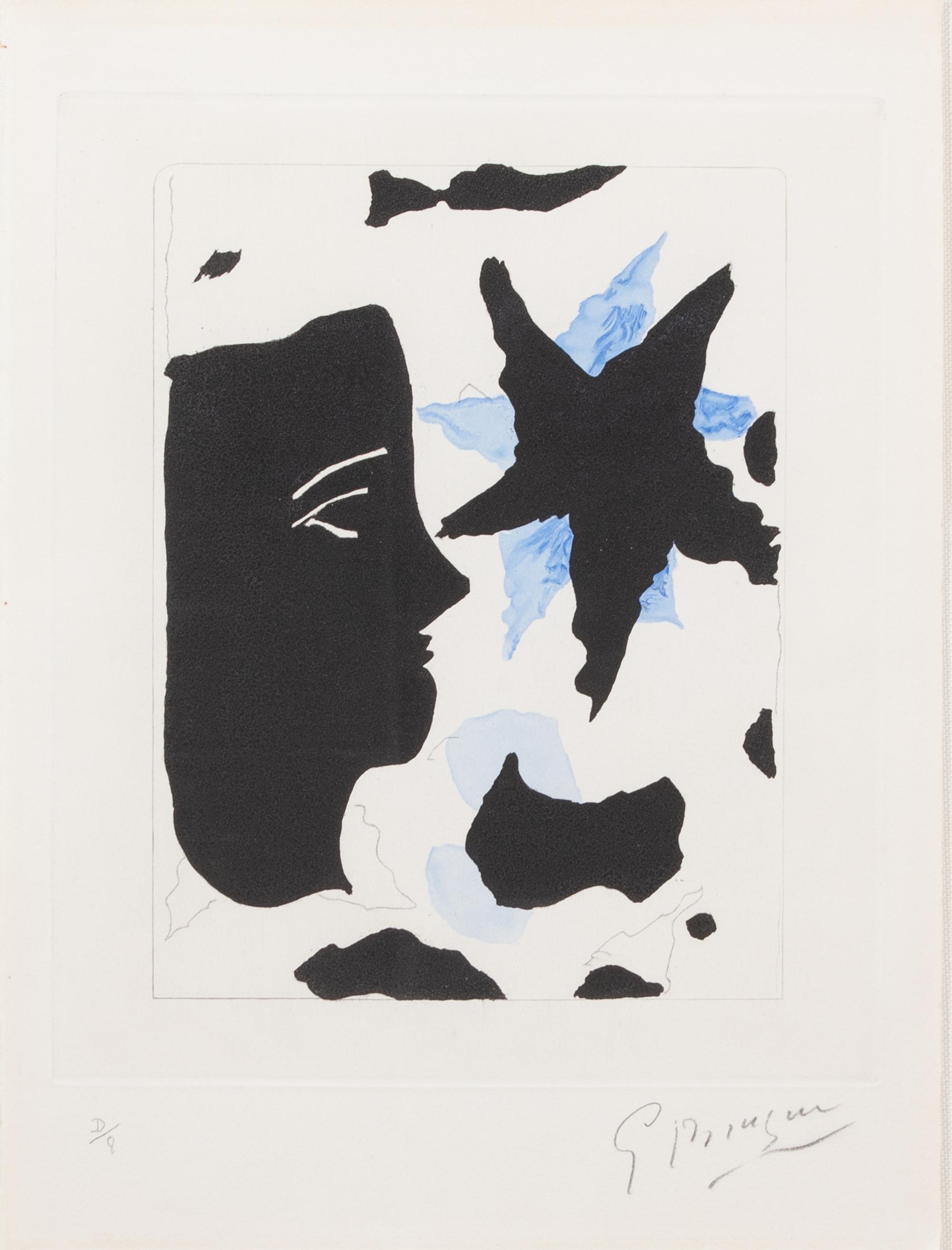 Georges Braque, (French, 1882-1963), Tete en profil et l'etoile, 1960