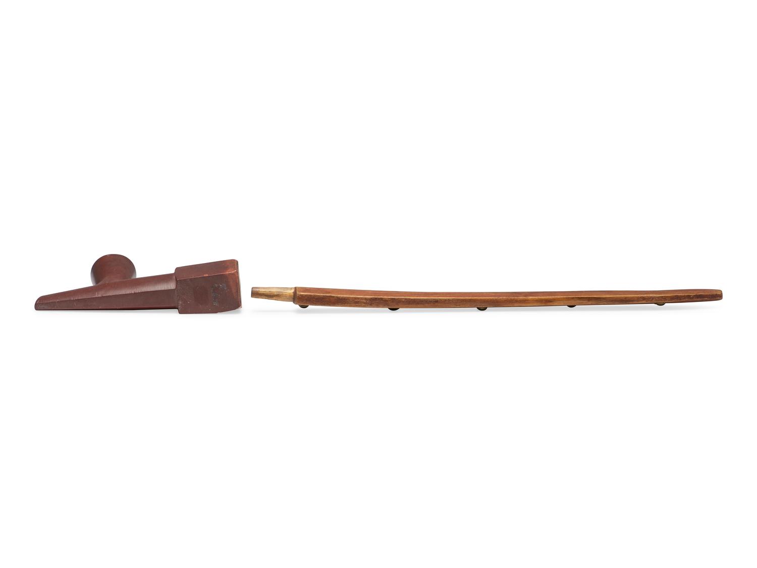 Plains Catlinite Pipe Bow, with Tacked Wood Stem