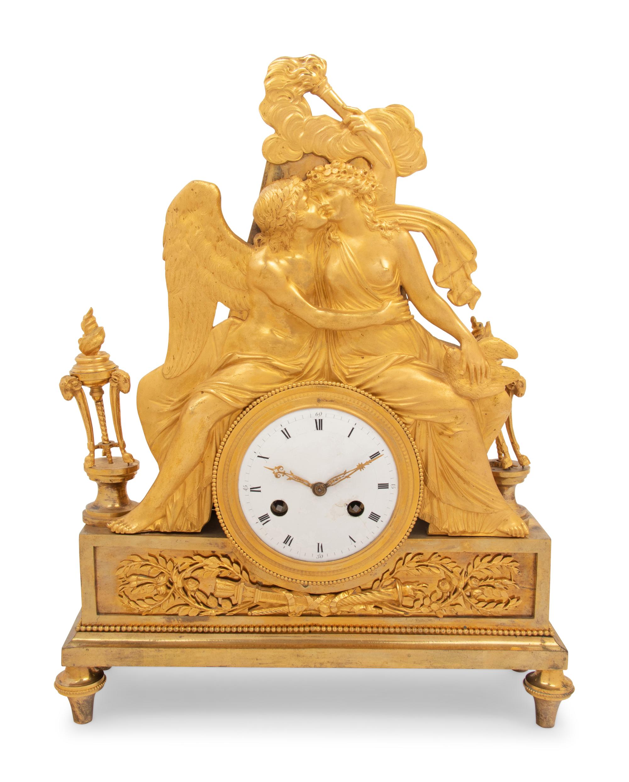 An Empire Gilt Bronze Figural Mantel Clock