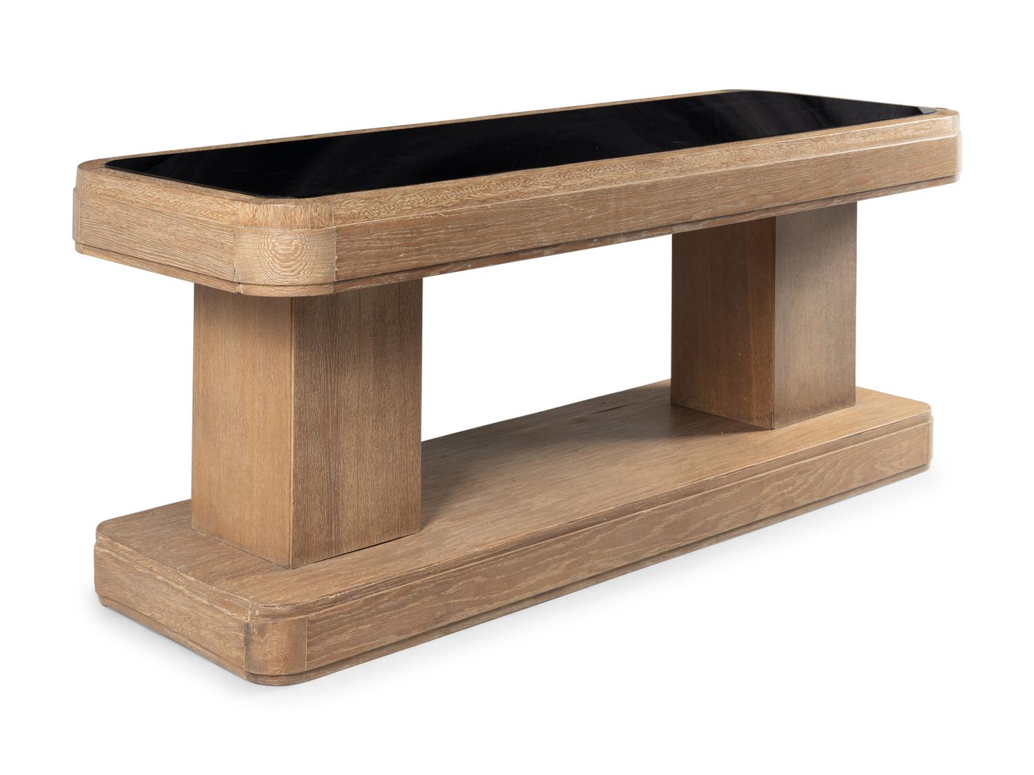 A Contemporary Cerused Oak Glass-Top Console Table