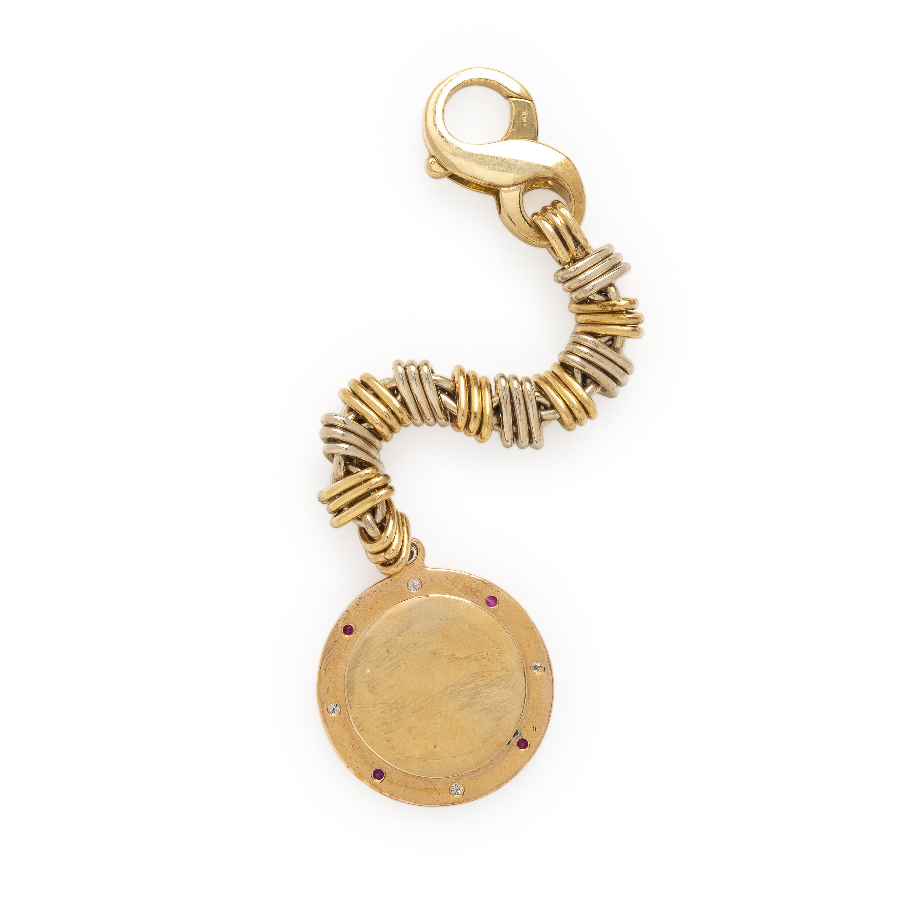 Yellow Gold, Diamond, and Synthetic Ruby St. Christopher Keychain