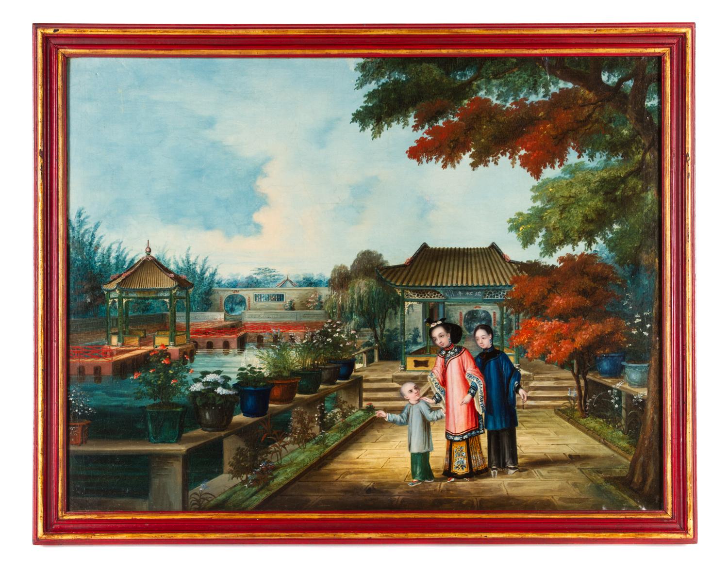 Six Chinese Export Painted Panels, CIRCA 1845, ATTRIBUTED TO YOU QUA, Height 17 1/4 x width 22 3/4 inches (each panel). — CIRCA 1845, ATTRIBUTED TO YOU QUA,