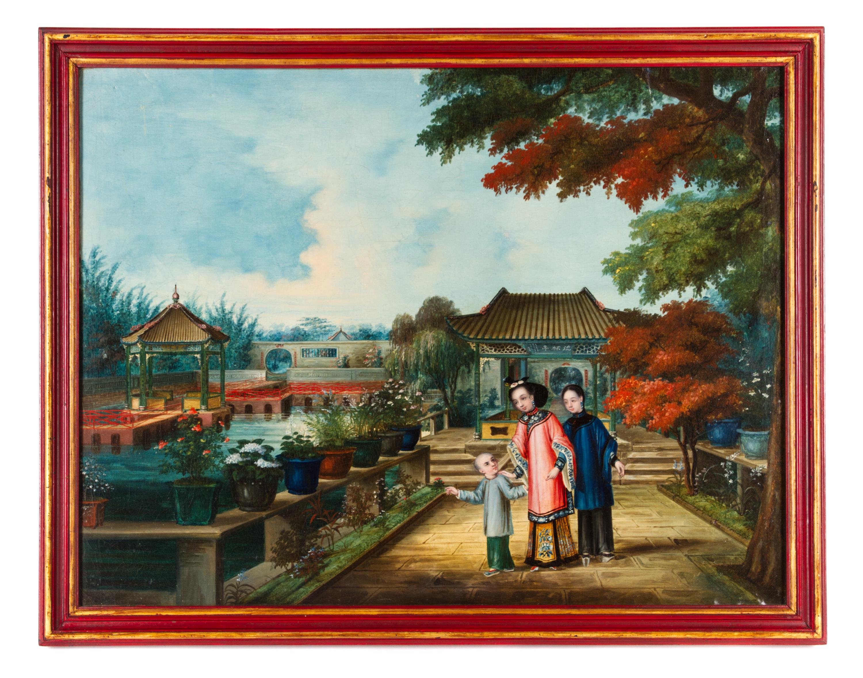 Six Chinese Export Painted Panels, CIRCA 1845, ATTRIBUTED TO YOU QUA, Height 17 1/4 x width 22 3/4 inches (each panel). — CIRCA 1845, ATTRIBUTED TO YOU QUA,
