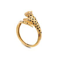 YELLOW GOLD, SAPPHIRE, DIAMOND AND RUBY LEOPARD BANGLE BRACELET