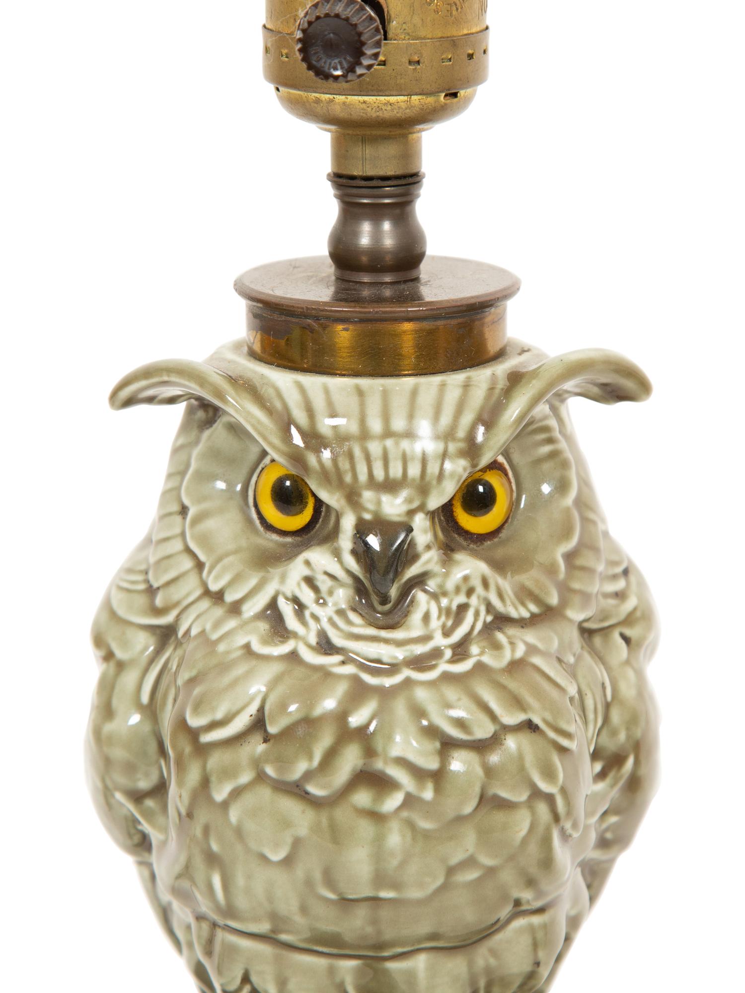 A Pair of Glazed Earthenware Owl Table Lamps