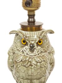 A Pair of Glazed Earthenware Owl Table Lamps