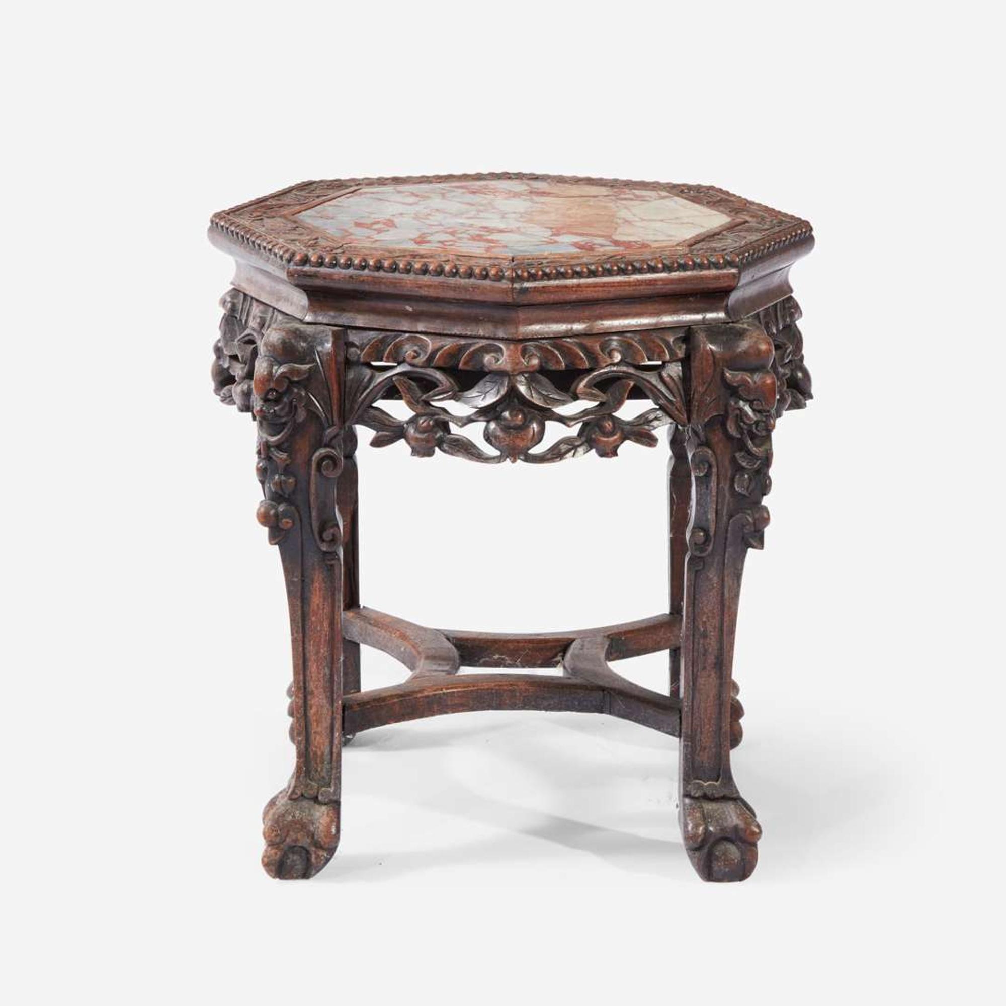 A Chinese Carved Hardwood Side Chair and Side Table late Qing Dynasty, late 19th/early 20th century
