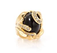 A 14 Karat Yellow Gold, Onyx and Diamond Ring, 23.00 dwts.