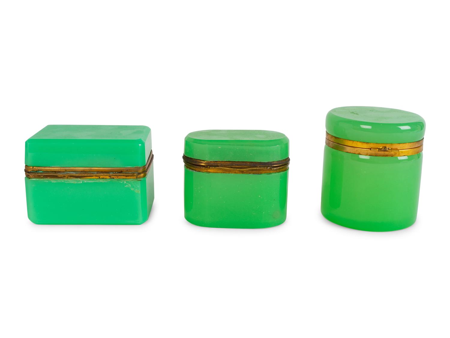 Three French Opaline Glass Covered Boxes — 19TH CENTURY