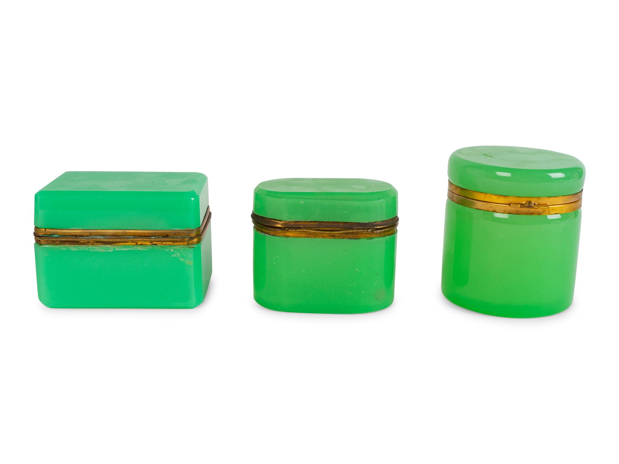 Three French Opaline Glass Covered Boxes — 19TH CENTURY